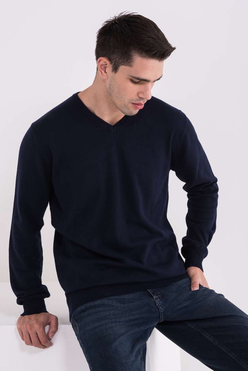 Pulover Clasic decolteu V Bleumarin 300