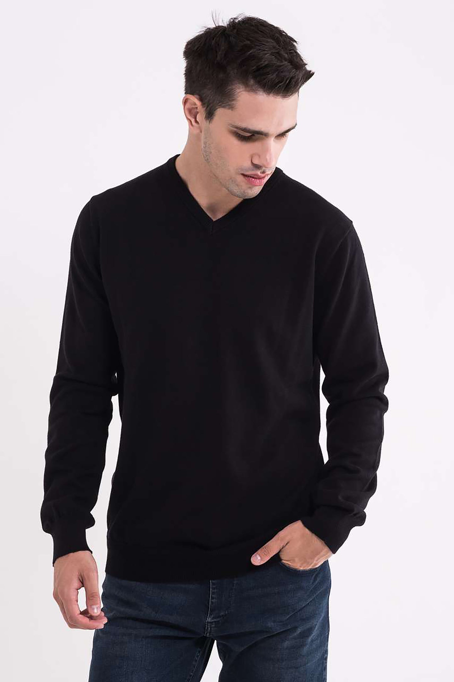 Pulover Clasic decolteu V Negru 300
