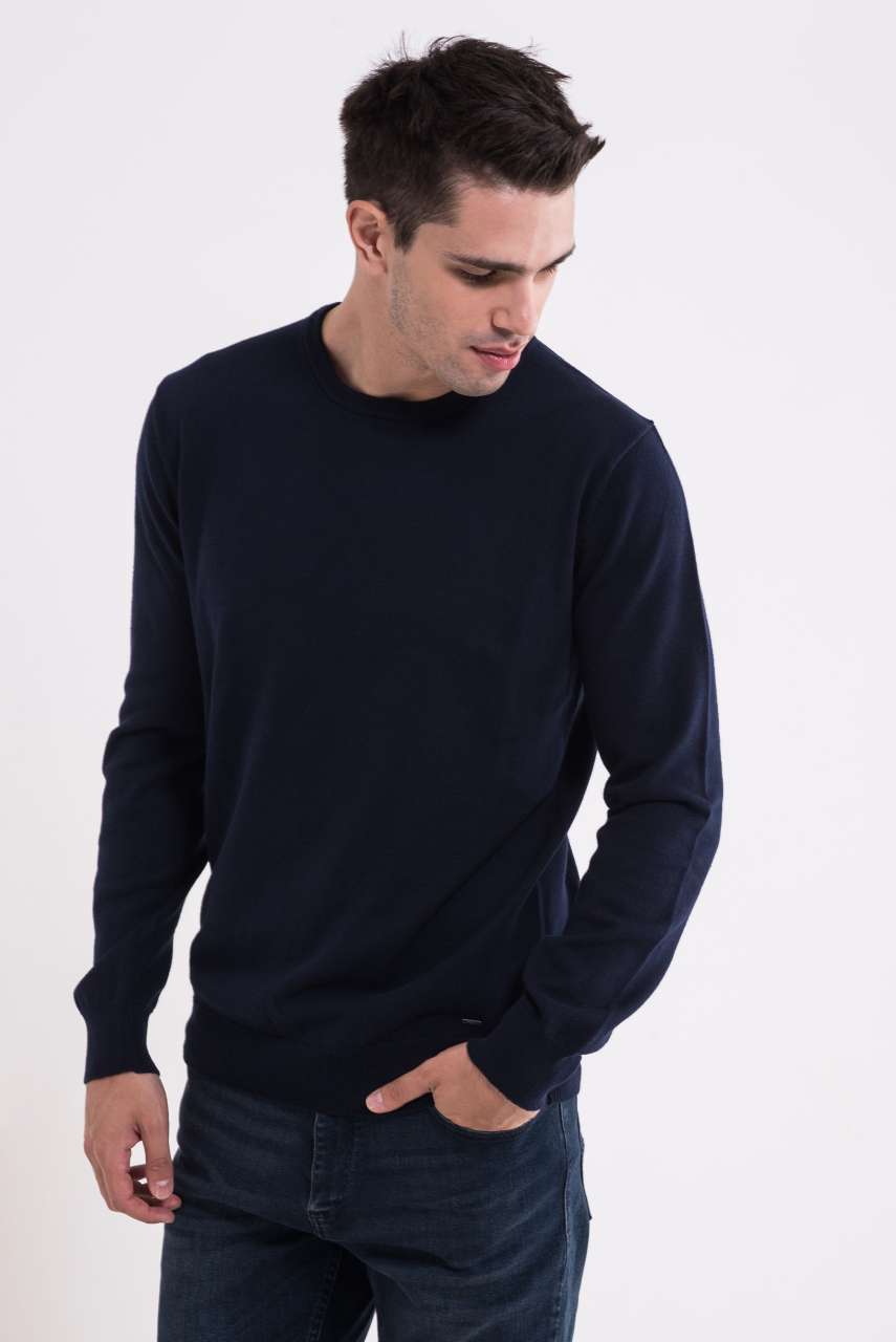 Pulover Clasic decolteu rotund Bleumarin Navy 300