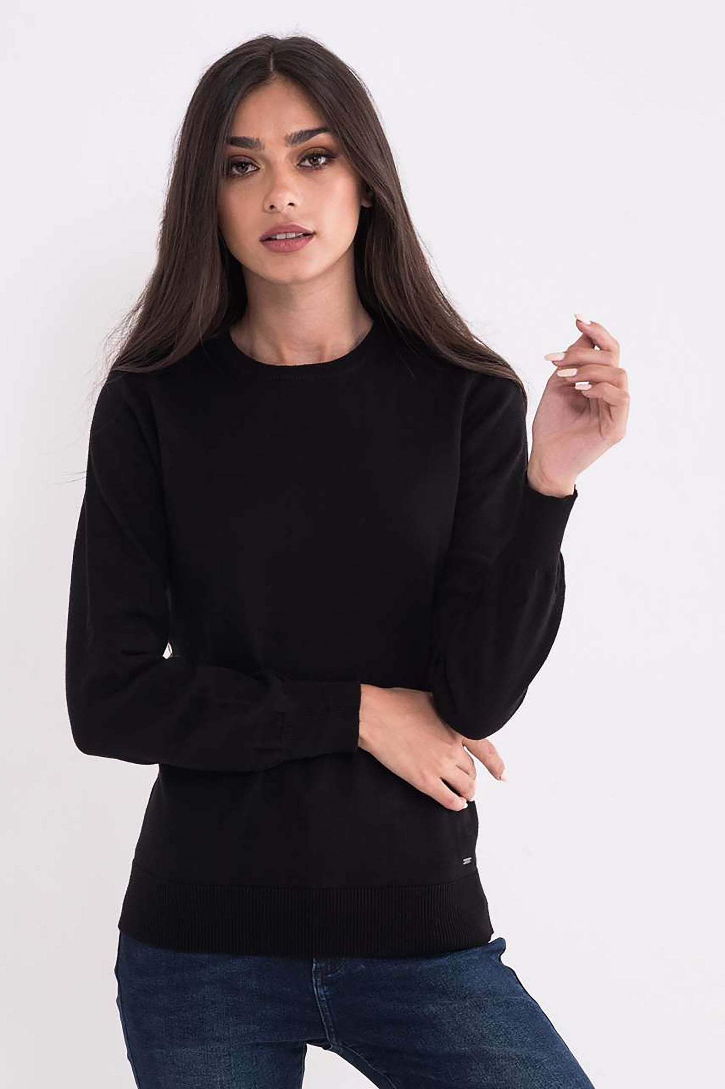Pulover Clasic decolteu rotund Negru 300